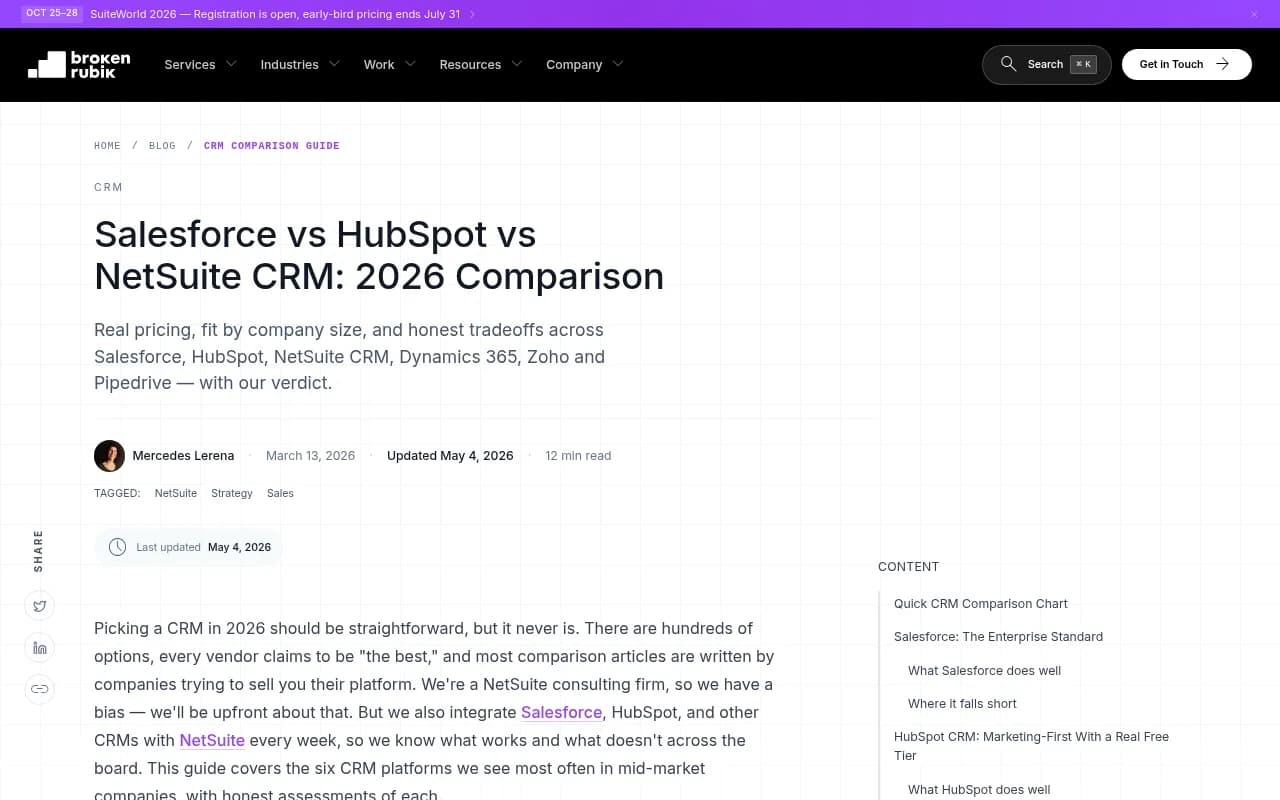 CRM comparison guide for 2026 showing feature breakdown across platforms