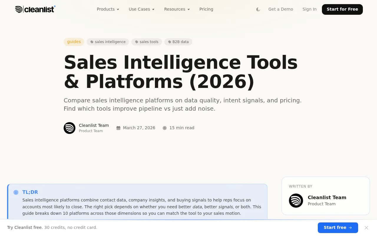 Three layers of sales intelligence: contact data, company intelligence, and intent signals