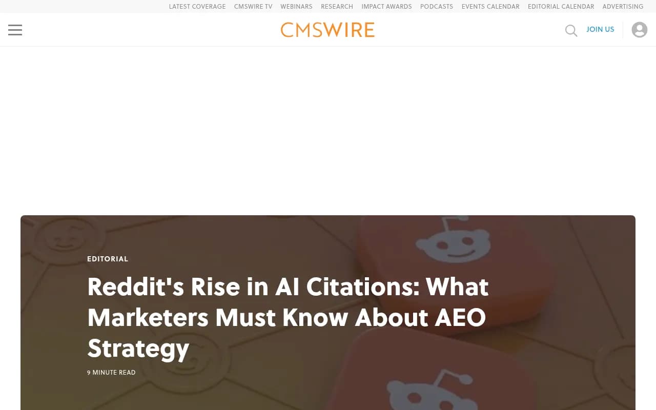 CMSWire's coverage of Reddit's rise in AI citations and what marketers need to know about AEO strategy