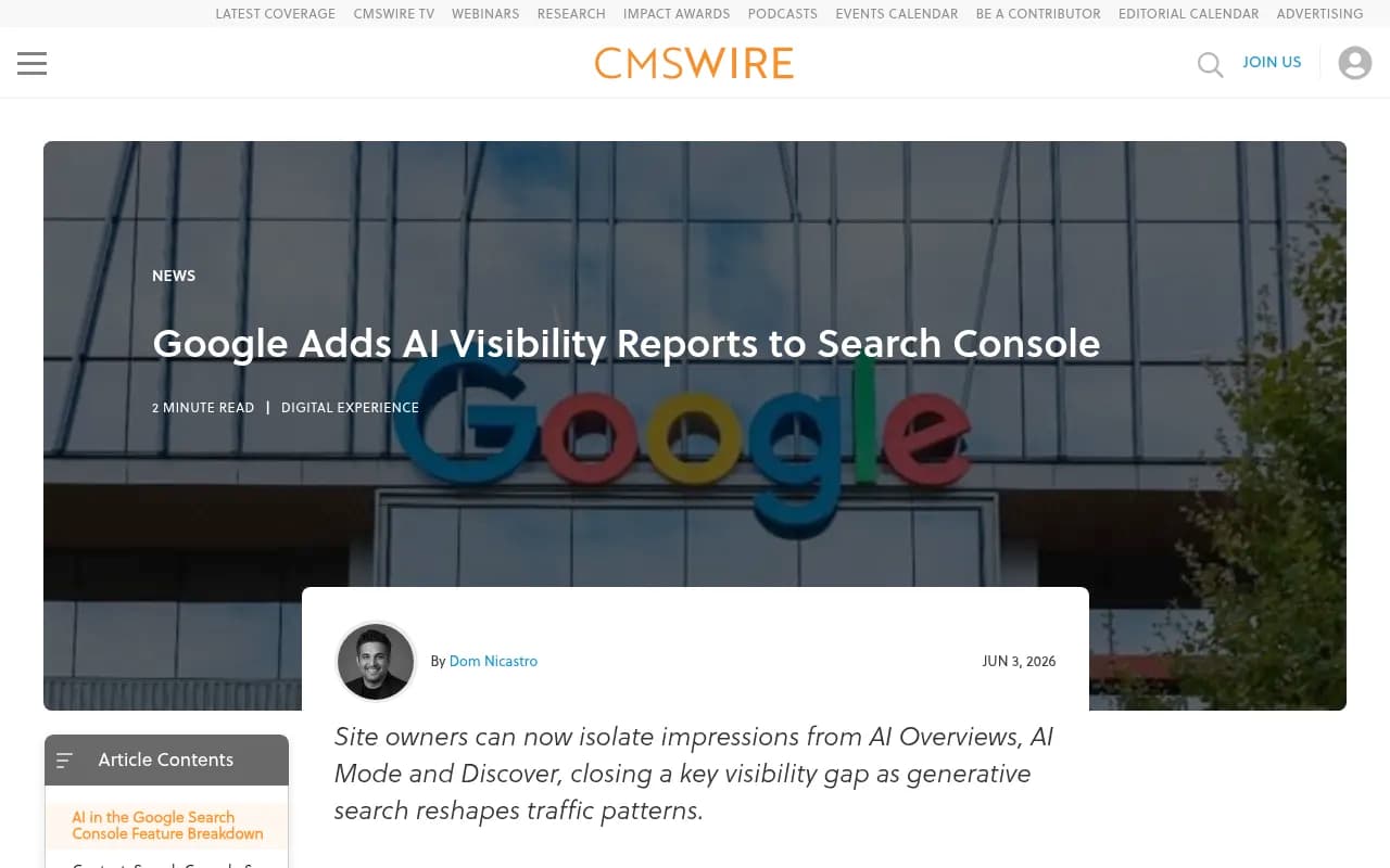 Google Search Console's new Generative AI report breaks out AI Overviews and AI Mode impressions from regular organic search