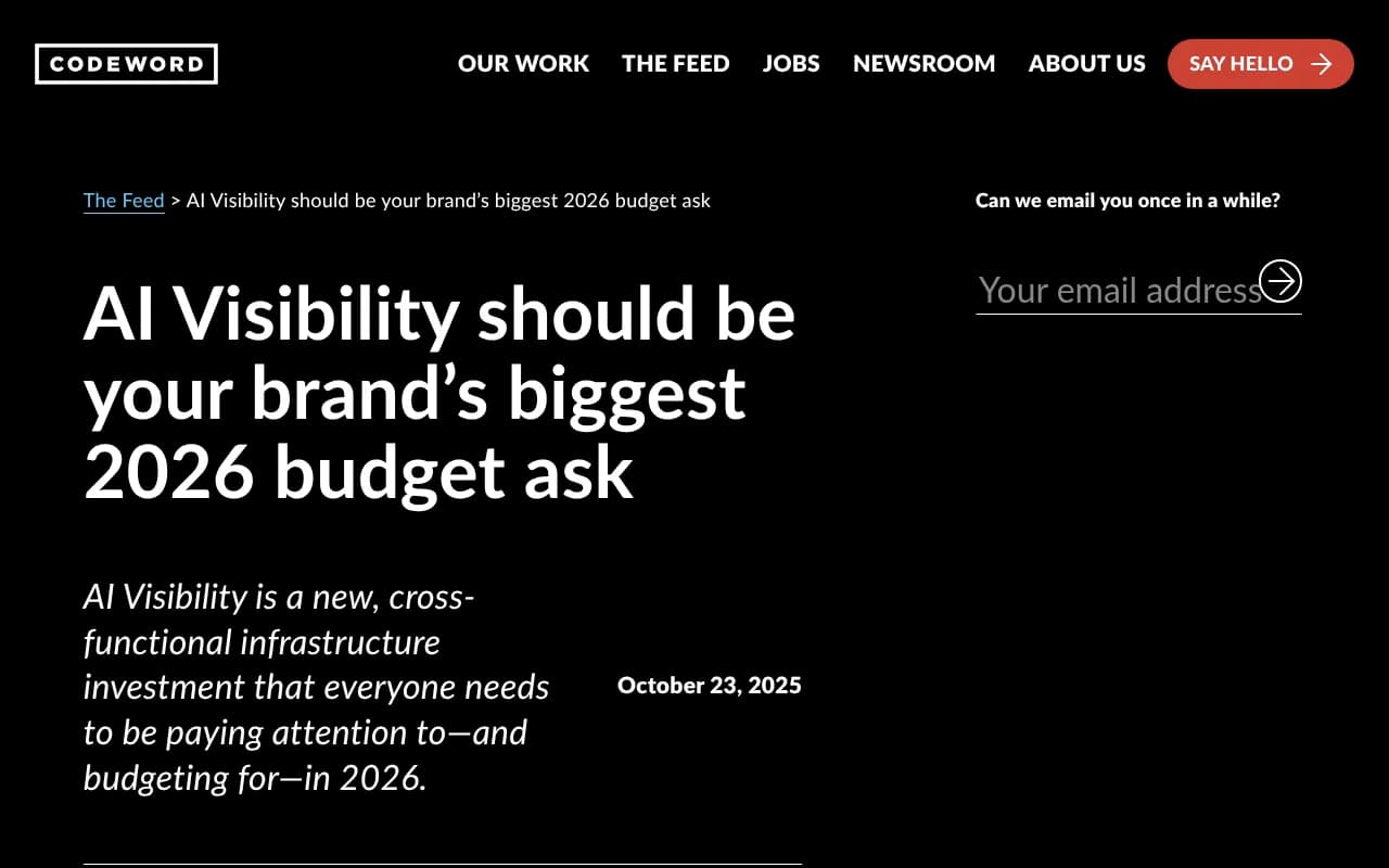 Codeword article on making AI visibility a 2026 budget priority