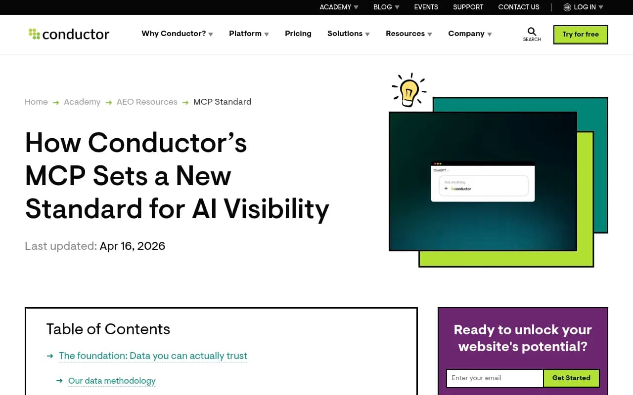 Conductor's MCP server architecture showing how it bridges AI models with search visibility data