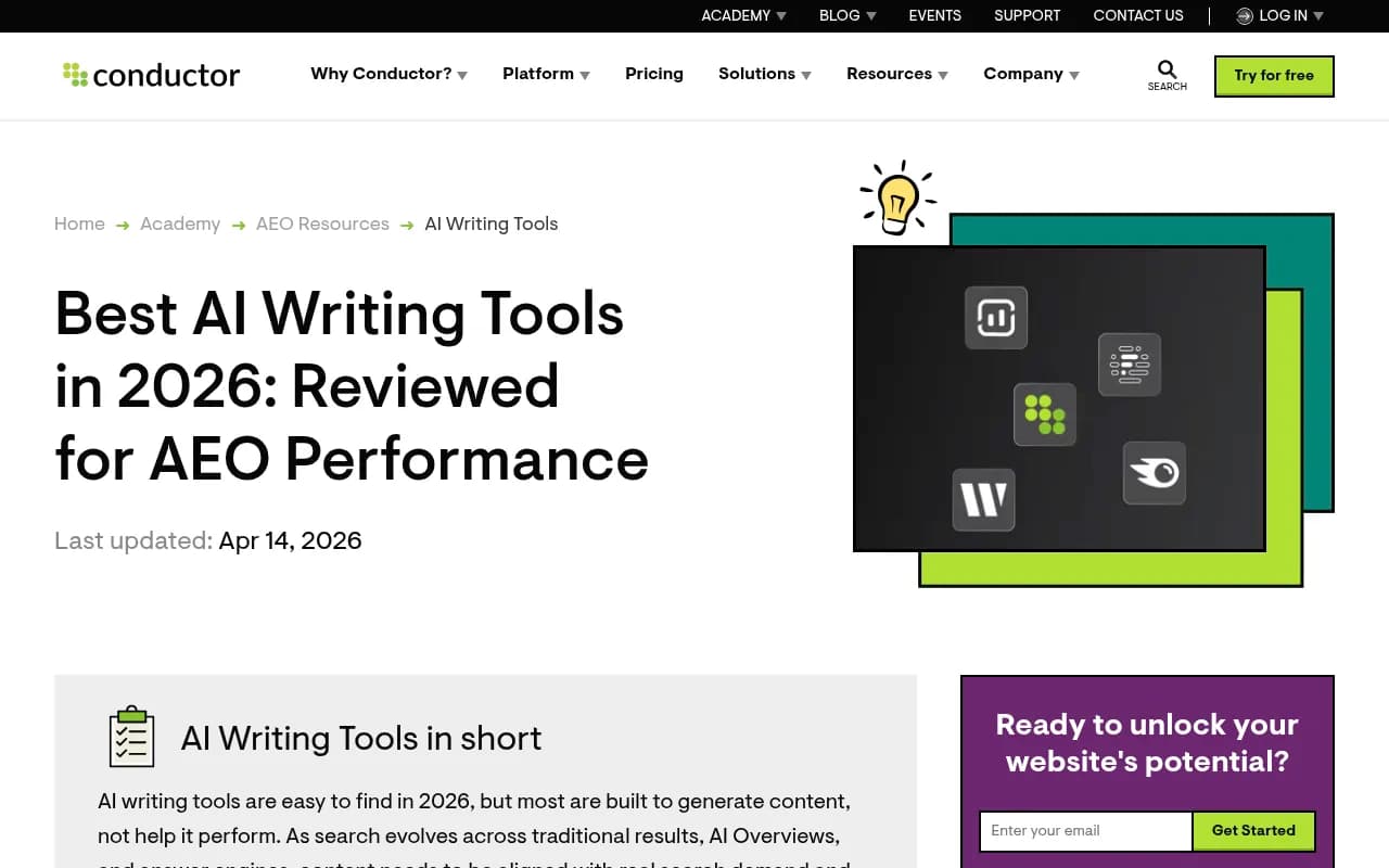 Conductor's guide to AI writing tools for AEO performance in 2026