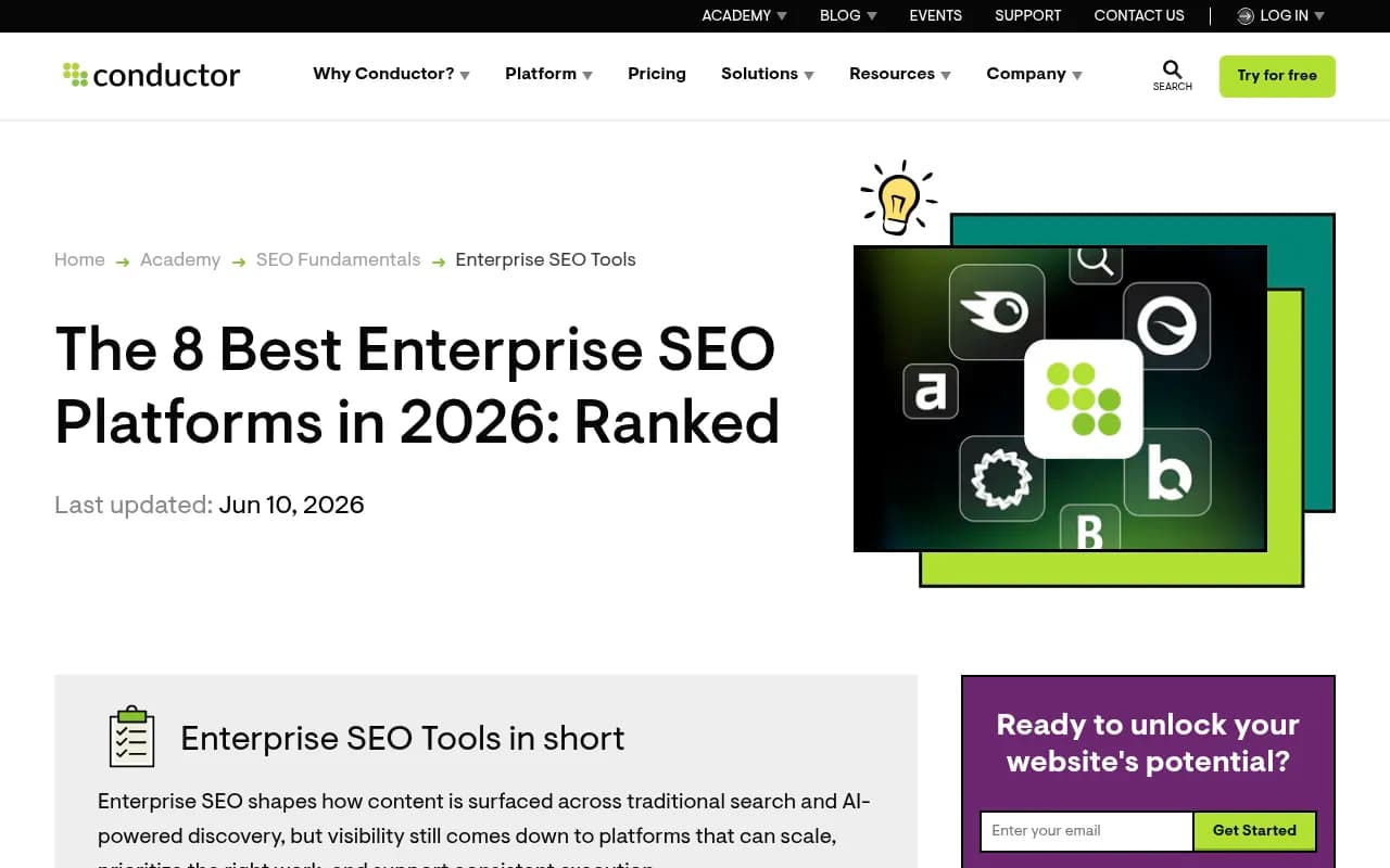 Conductor's enterprise SEO platform overview showing rankings across traditional and AI search experiences
