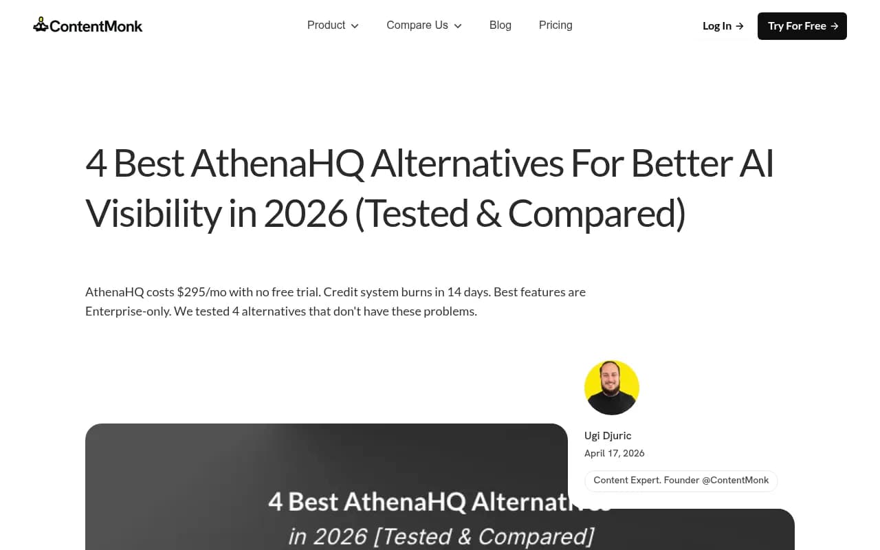ContentMonk's comparison of AthenaHQ alternatives, showing the key pain points teams encounter