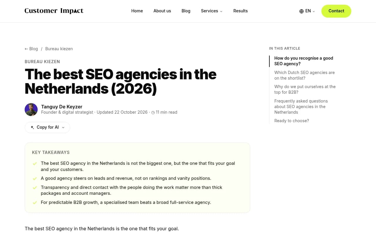 Customer Impact's comparison of SEO agencies in the Netherlands