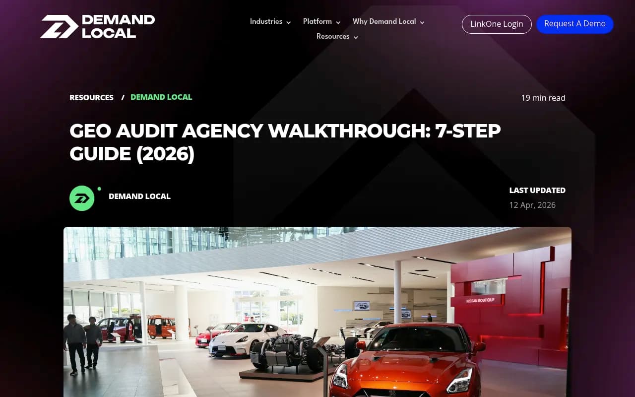 GEO audit agency walkthrough showing the 7-step process for identifying AI visibility gaps and building fix plans