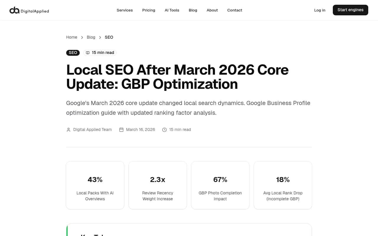 Digital Applied guide on local SEO after the March 2026 core update and GBP optimization