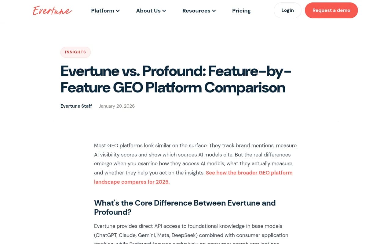 Evertune vs Profound feature comparison page