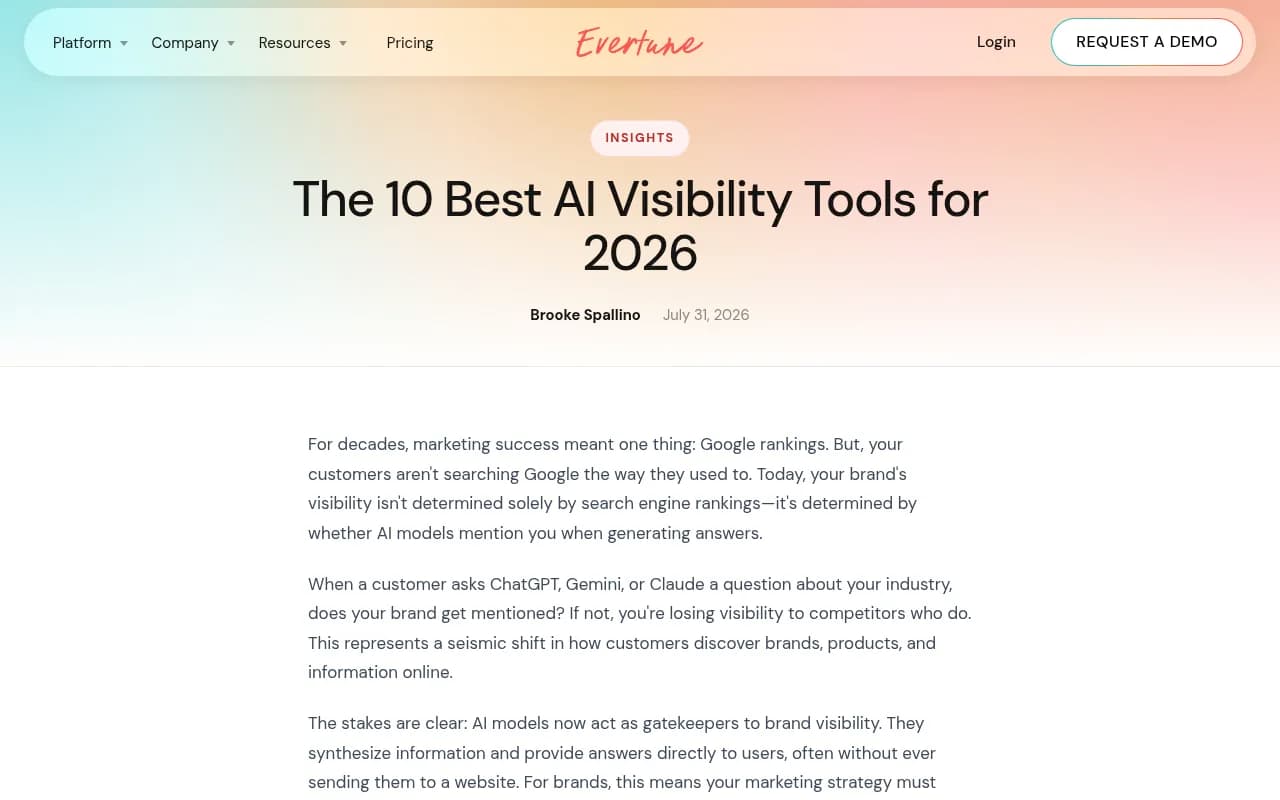 Evertune's roundup of AI visibility tools, a vendor-authored comparison worth reading with that bias in mind