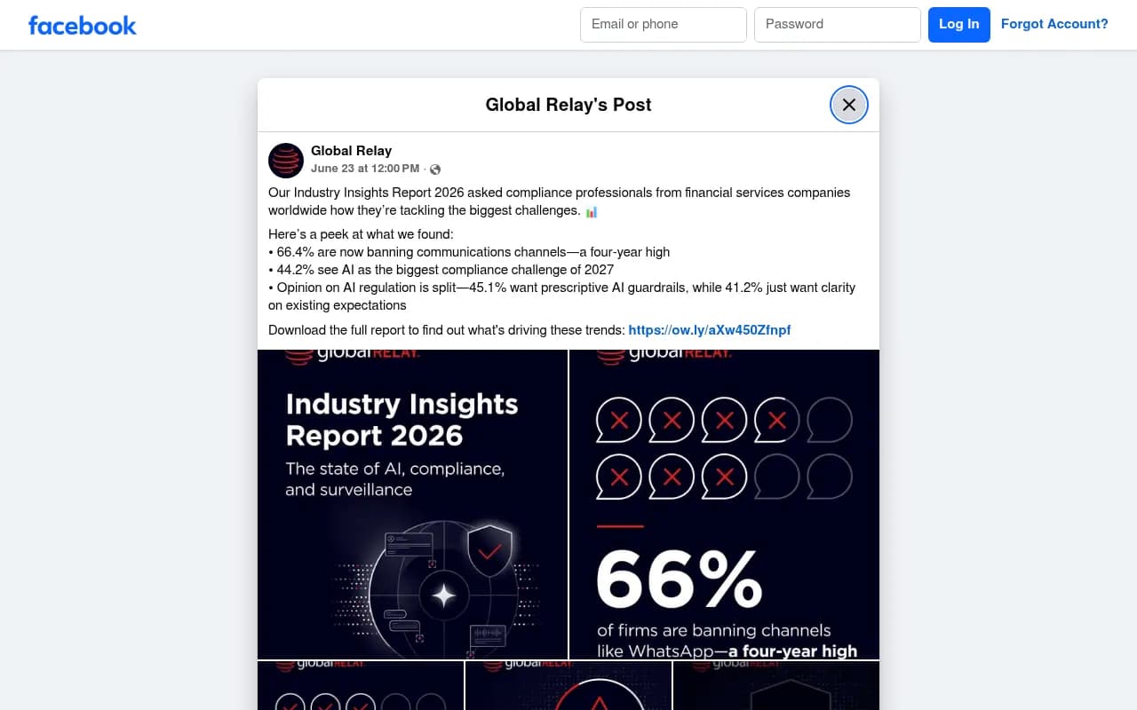 Global Relay 2026 compliance professionals survey on AI as the biggest compliance challenge