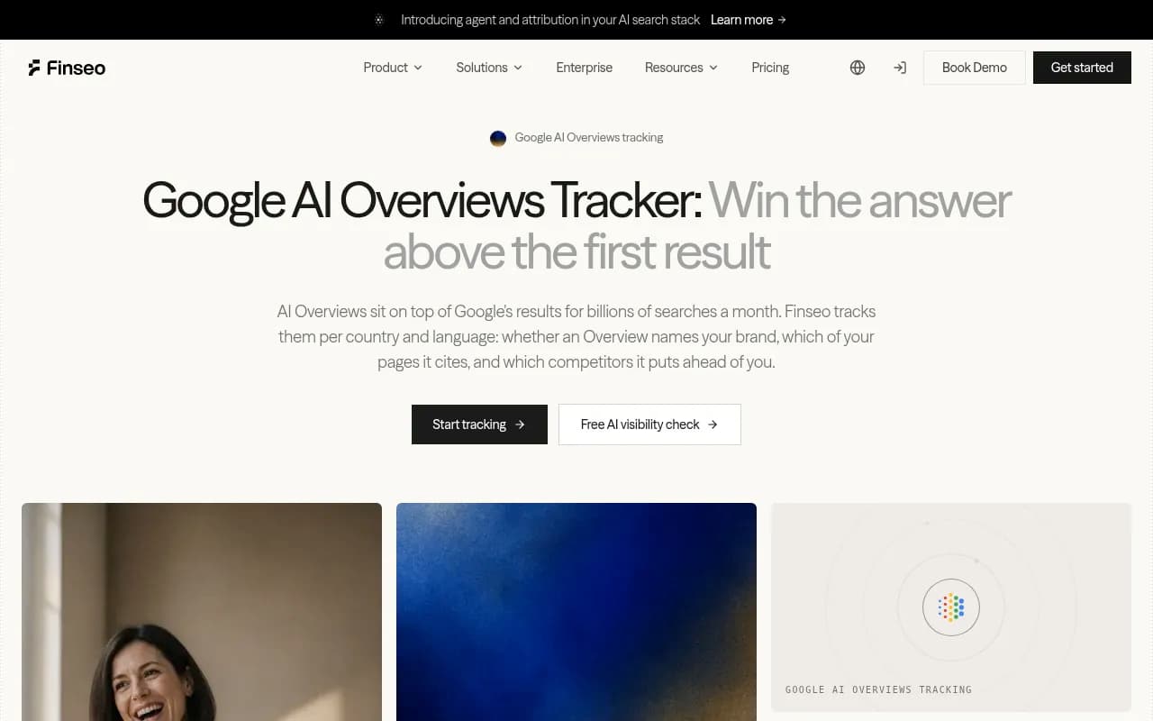Finseo's Google AI Overviews tracker page, separate from its AI Mode product