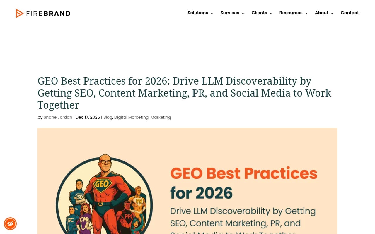 GEO Best Practices for 2026 - Firebrand Communications guide on cross-functional AI search visibility