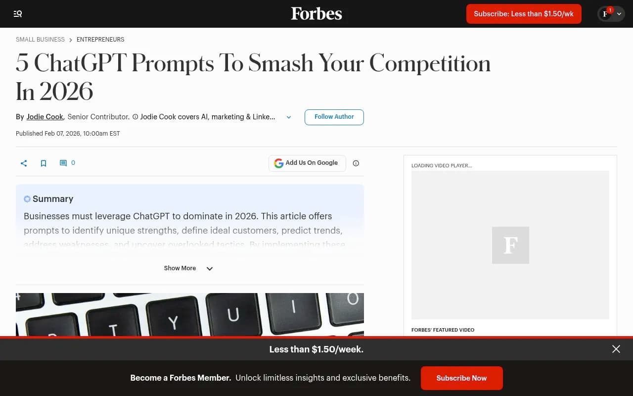 Forbes guide to using ChatGPT prompts for competitive advantage in 2026