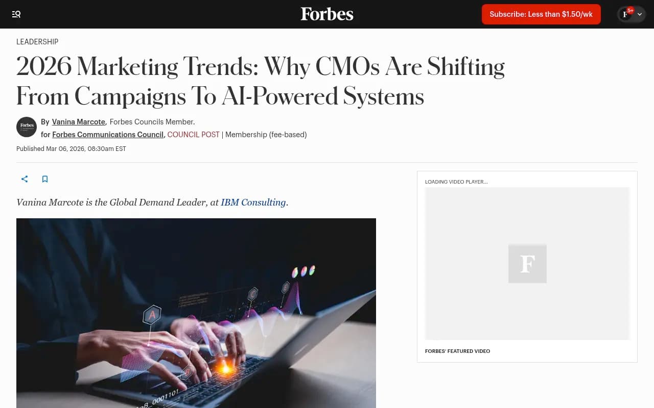 2026 marketing trends showing CMOs shifting to AI-powered systems from campaign-based approaches