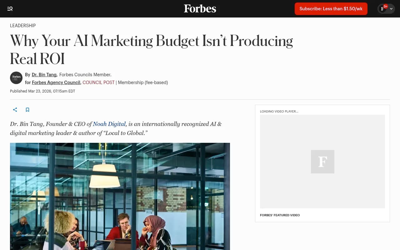 Forbes analysis of AI marketing ROI challenges in 2026