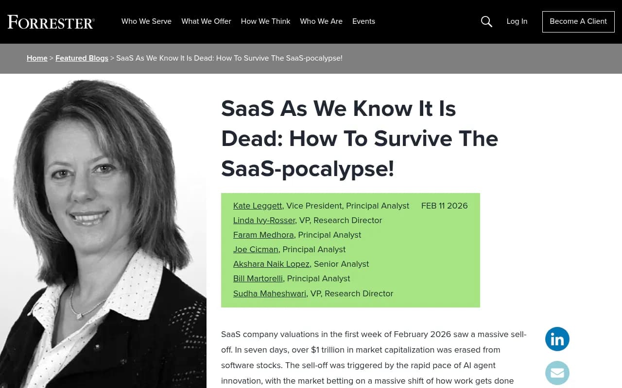 Forrester's breakdown of the SaaSpocalypse and vendor survival strategies