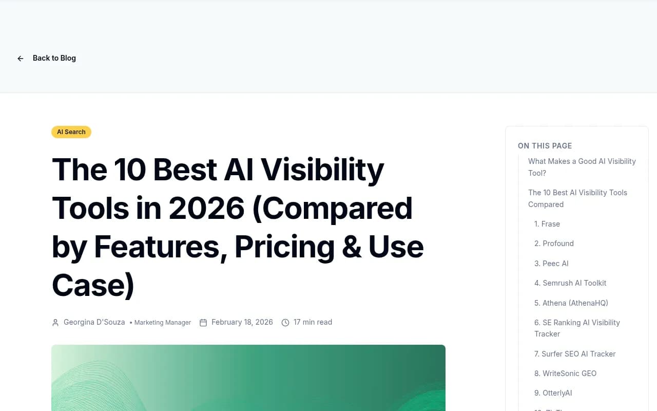Frase.io's guide on AI visibility tools comparing features and use cases