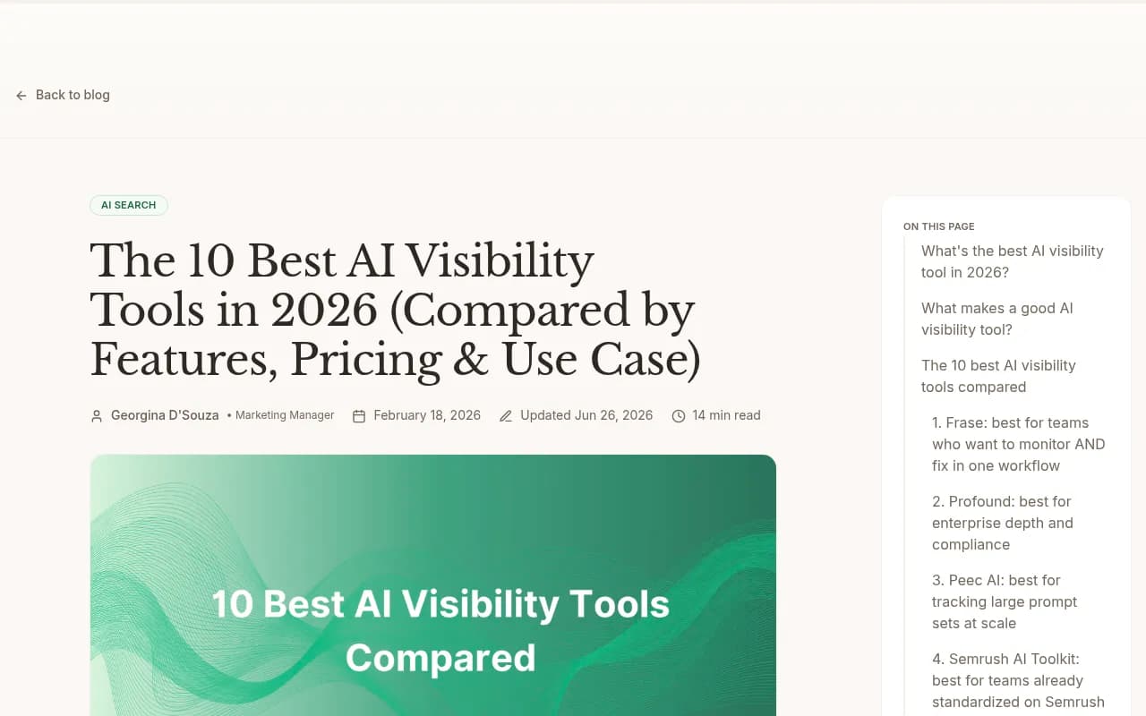 Overview of AI visibility tool comparisons from Frase.io's 2026 guide