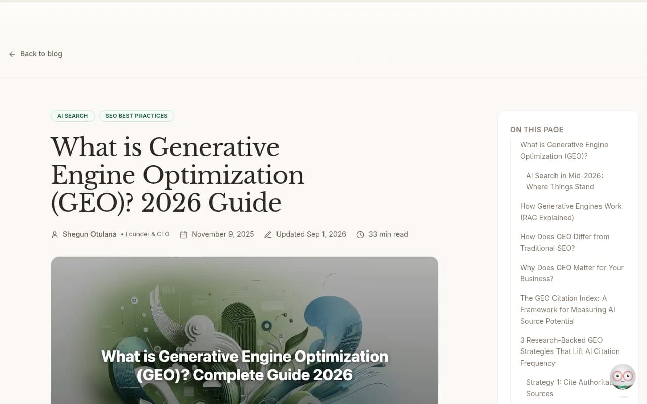 Frase's 2026 guide to generative engine optimization, covering citation decay and the GEO optimization loop