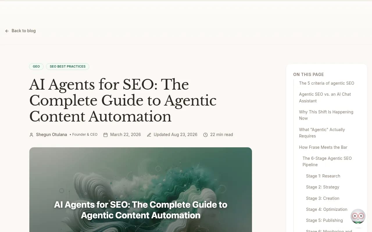 Screenshot of Frase's guide defining agentic SEO with five testable criteria
