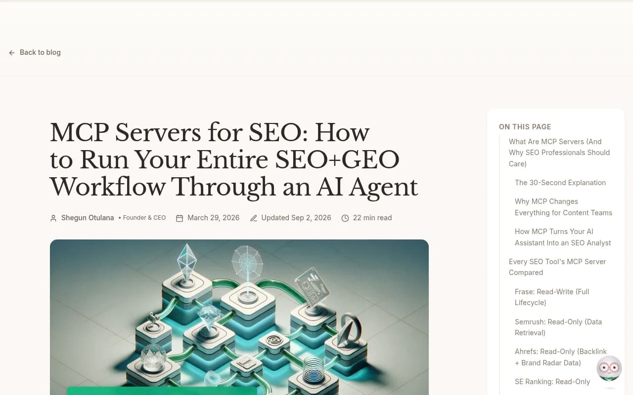 Frase's comparison of SEO MCP servers by read-only and read-write access