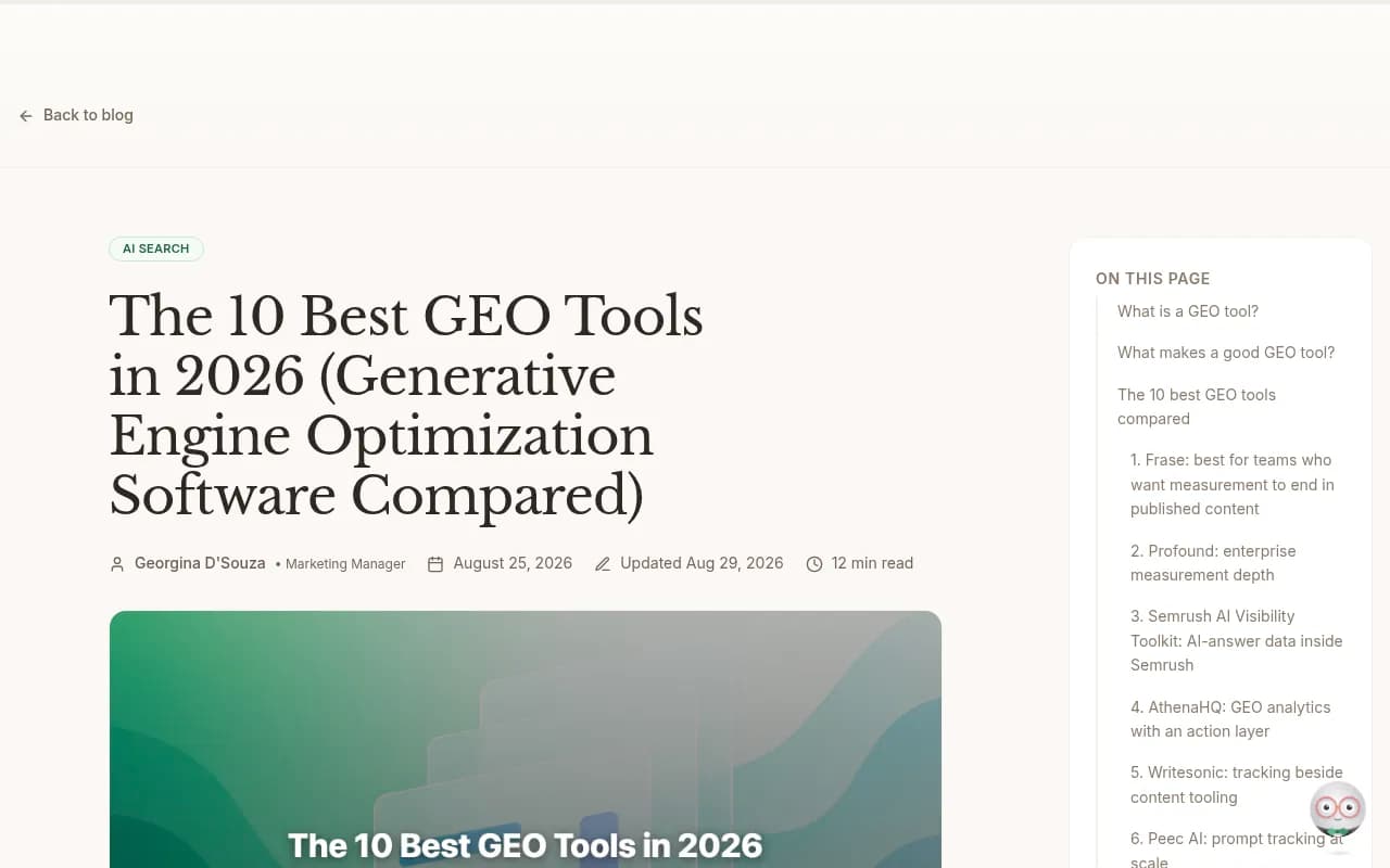 Frase's comparison of GEO tools by workflow depth