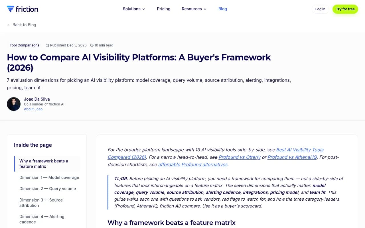 Buyer's framework for comparing AI visibility platforms