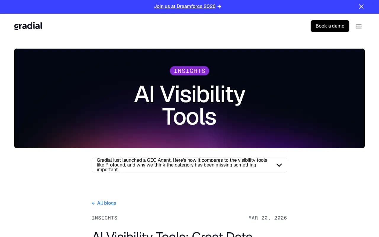Gradial's blog post arguing that AI visibility tools produce great data but leave the execution work to you