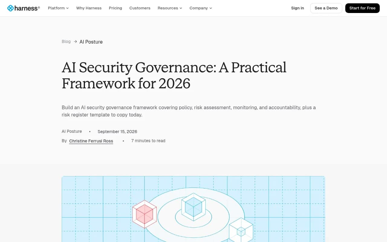 Harness blog on AI security governance with a risk register template