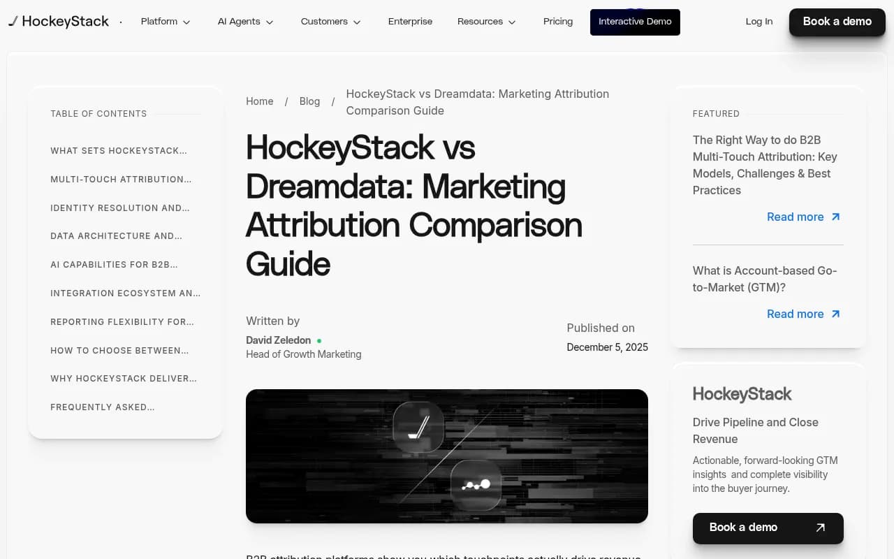 HockeyStack vs Dreamdata comparison interface