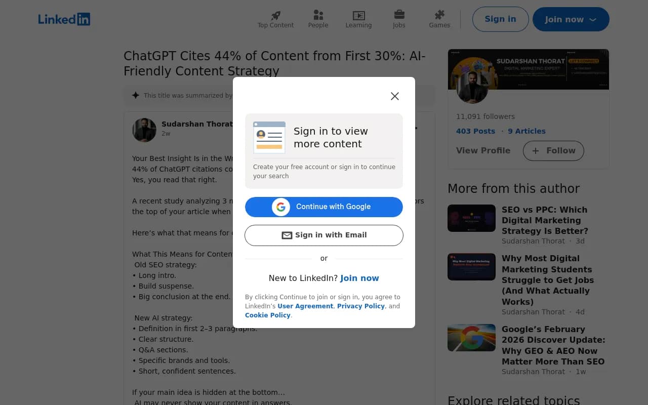 ChatGPT citation data showing 44% from first 30% of content