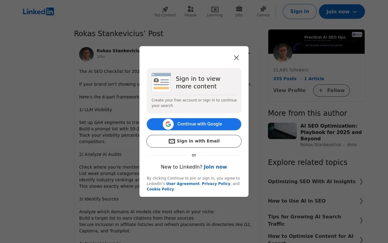 AI SEO checklist showing step-by-step approach to diagnosing brand visibility in AI search