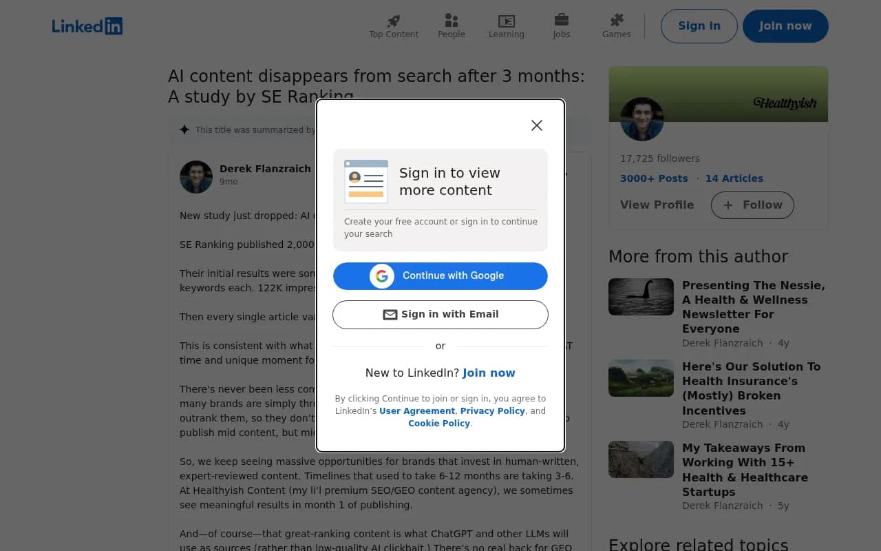 SE Ranking study on AI content disappearing from search results after 3 months