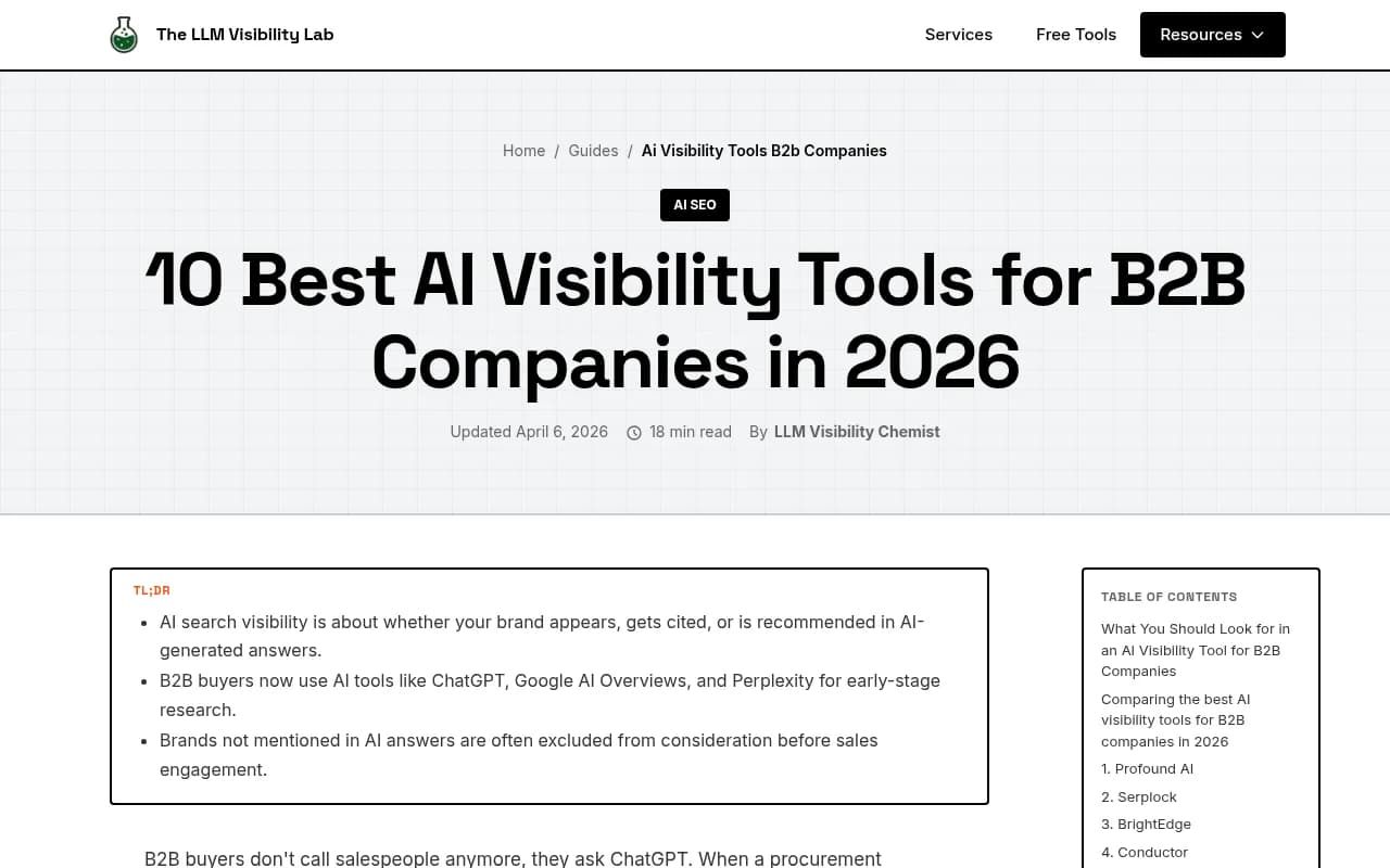 Comparison of top AI visibility tools for B2B companies in 2026