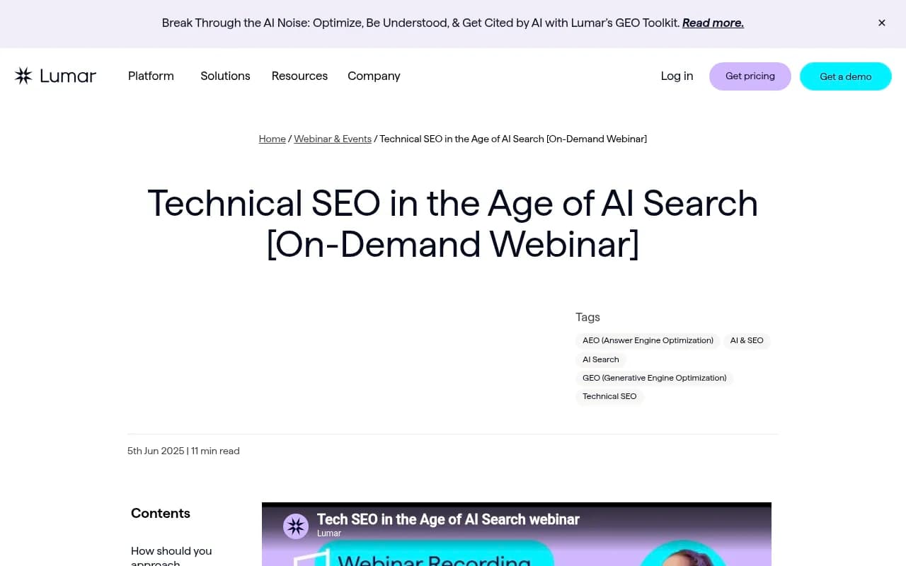 Lumar's technical SEO and GEO toolkit for AI search visibility -- enterprise crawling with scheduled audits and AI-era optimization metrics