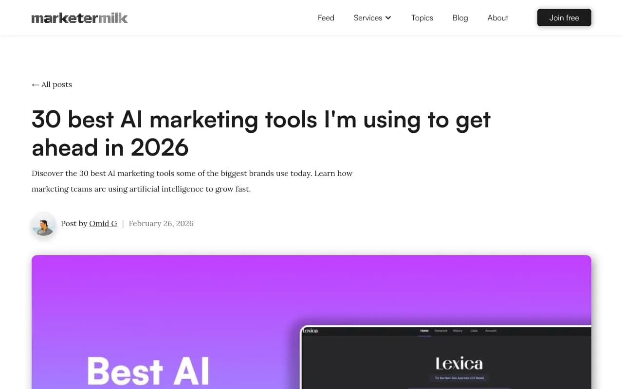 Marketer Milk's list of 30 AI marketing tools, useful for browsing but far more than a small team needs