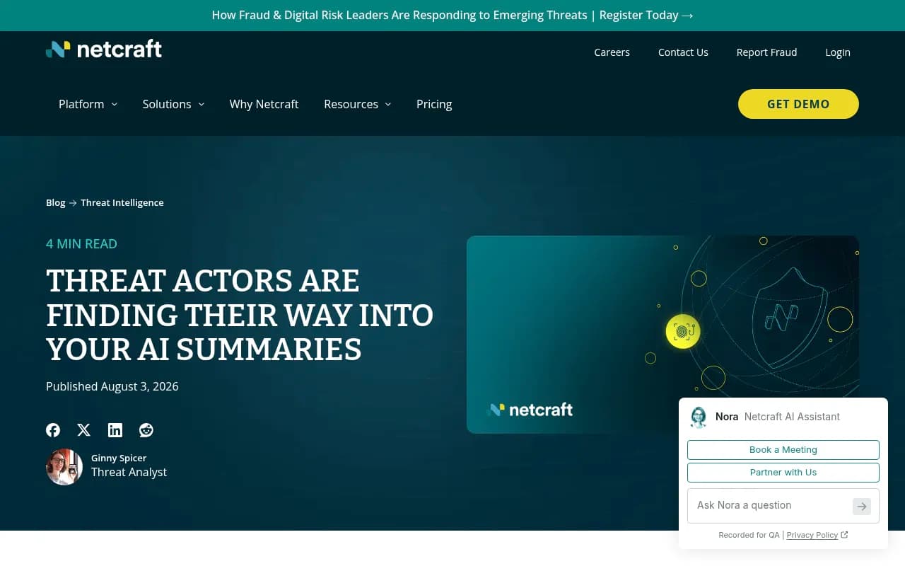 Netcraft's blog post on threat actors reaching AI summaries