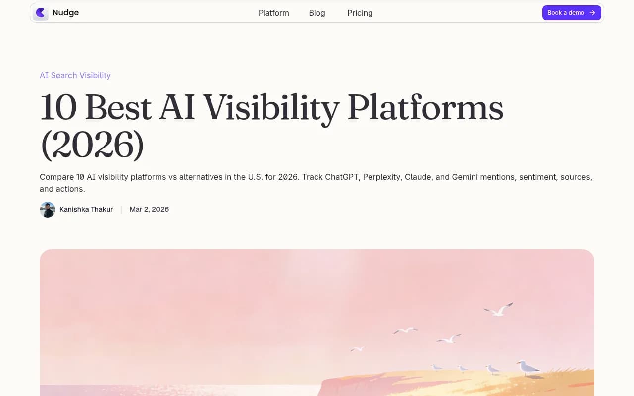 Top 10 AI Visibility Platforms in 2026 overview from Nudge