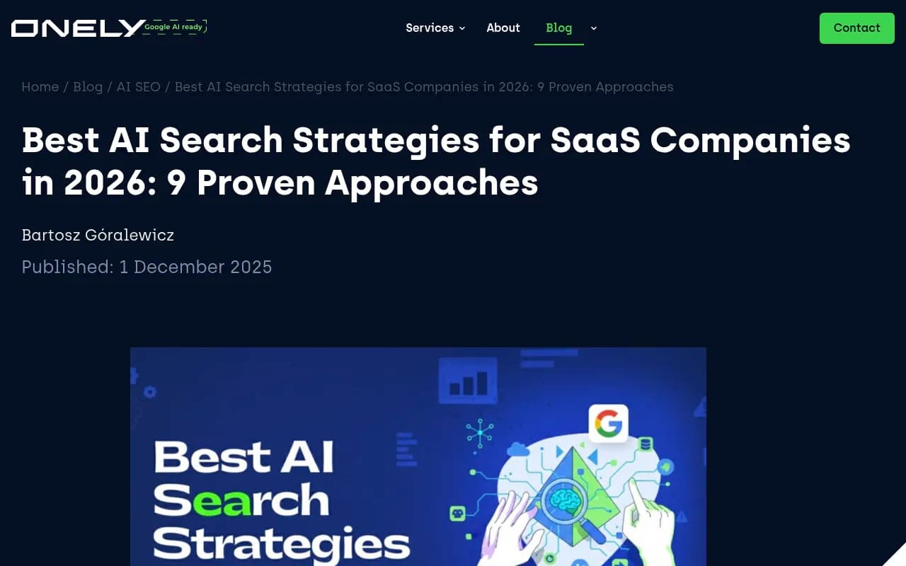 Onely's guide on AI search strategies for SaaS companies in 2026, showing the shift in buyer behavior