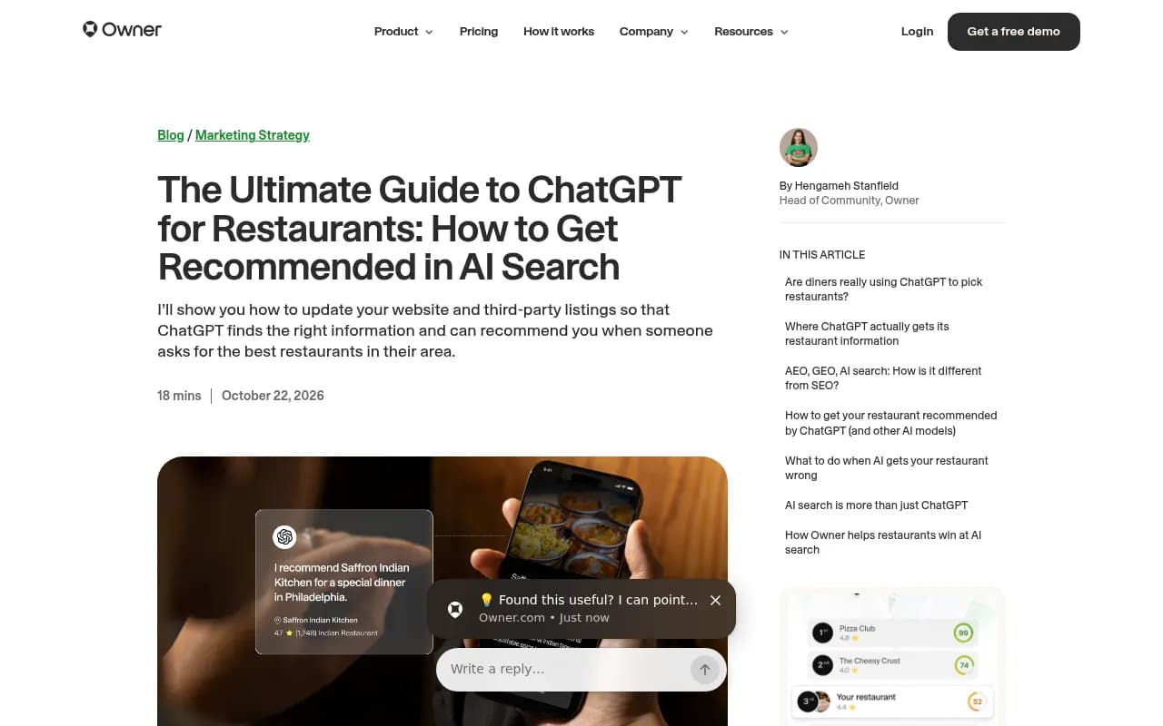 Owner.com's guide to getting a restaurant recommended in ChatGPT
