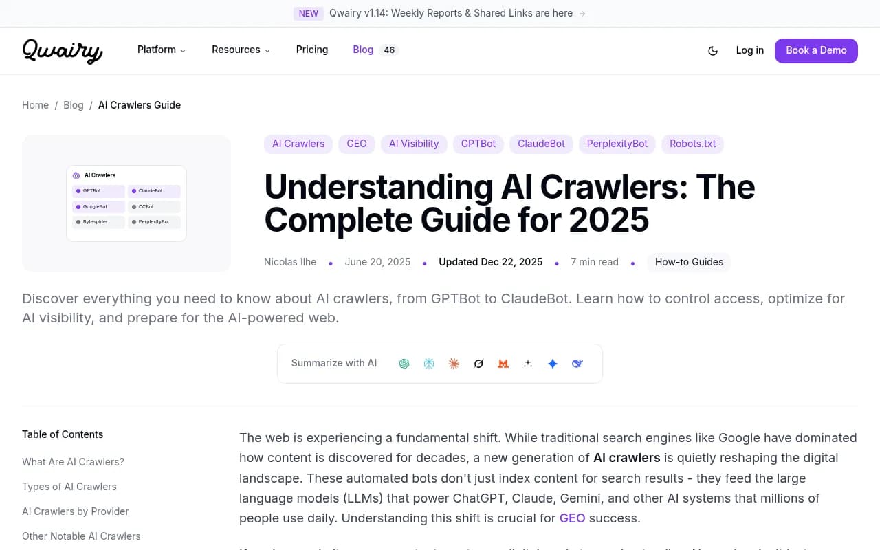 AI crawler logs dashboard showing real-time bot activity