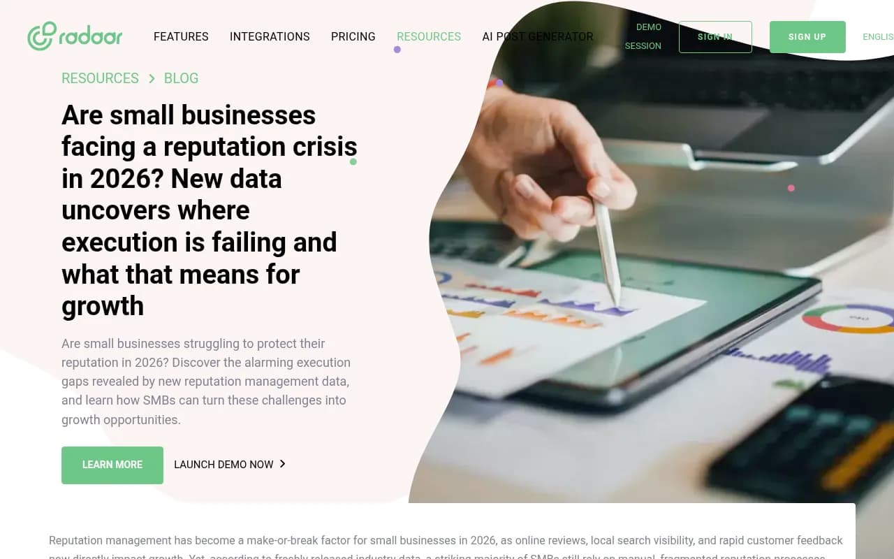 Radaar research on small business reputation and visibility execution gaps in 2026
