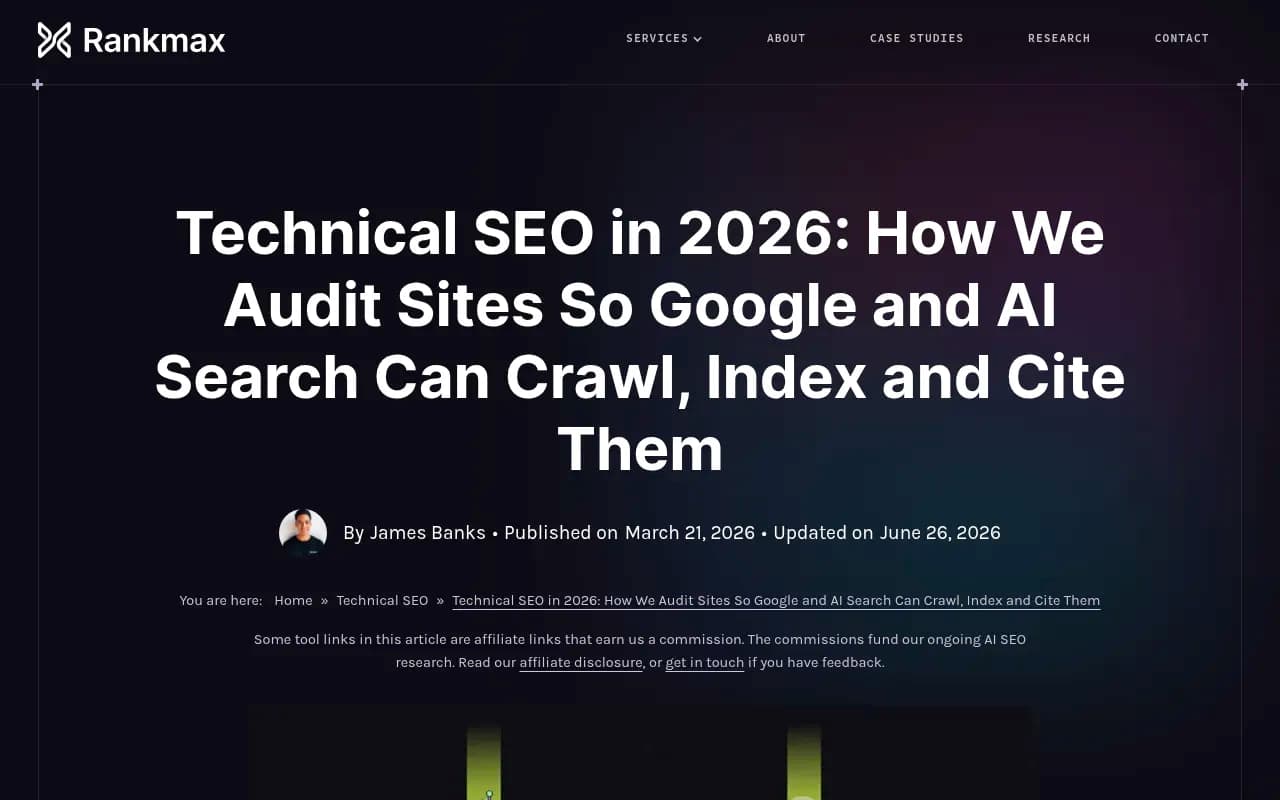 Rankmax's guide to technical SEO in 2026 covering how to get crawled, indexed and AI-cited