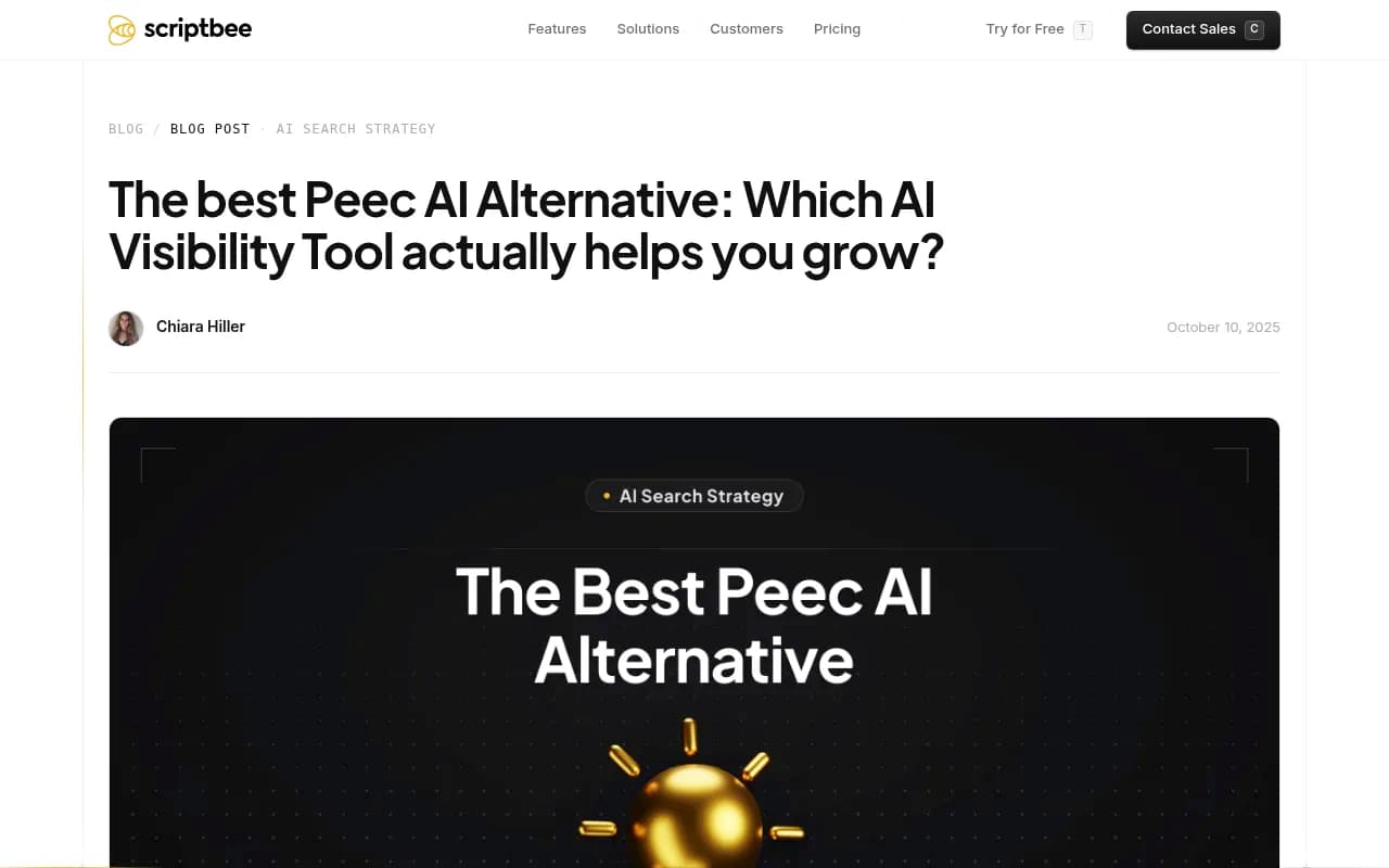 Scriptbee AI visibility platform showing comparison with Peec AI and crawler monitoring features