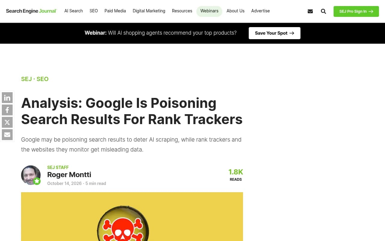 Search Engine Journal's analysis of Google serving poisoned SERPs to rank trackers