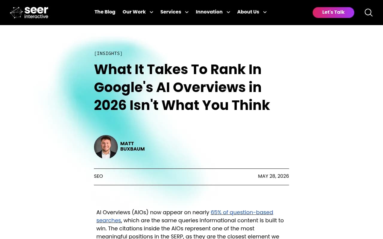 Seer Interactive's 2026 study on what it takes to rank in Google AI Overviews