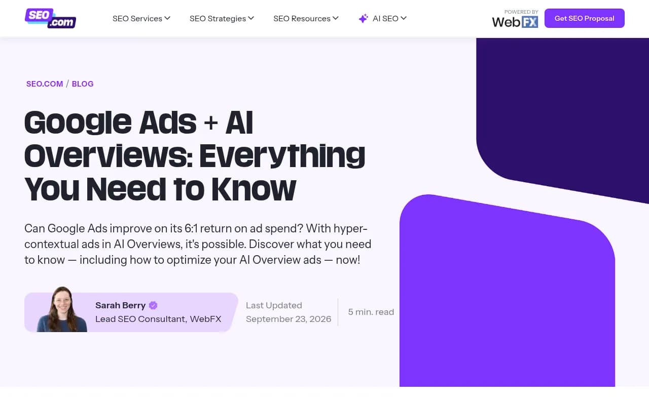 SEO.com's breakdown of how Google Ads placements work inside AI Overviews, including the eligibility requirements advertisers need to meet