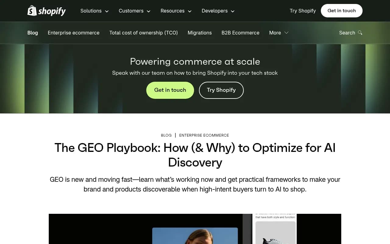 Shopify's GEO playbook for merchants, covering how to make products discoverable in AI tools