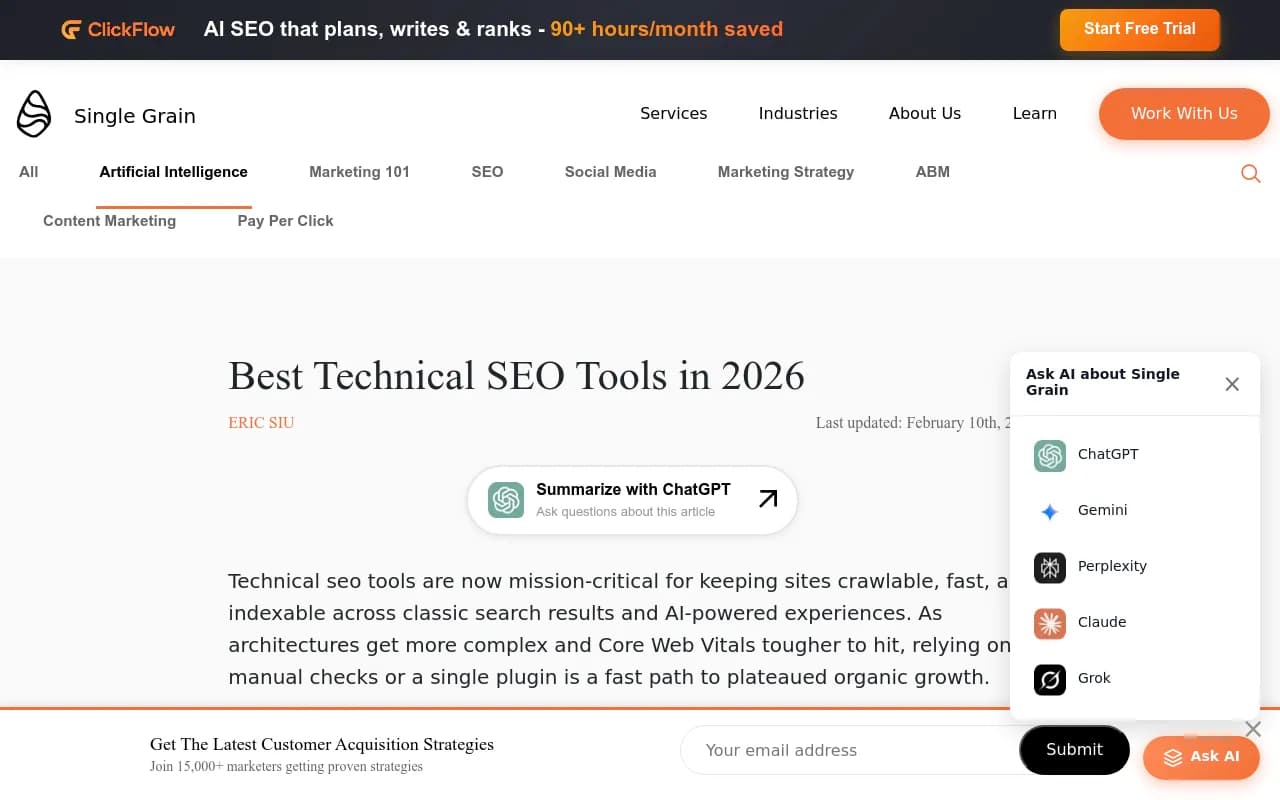 Technical SEO tools comparison dashboard